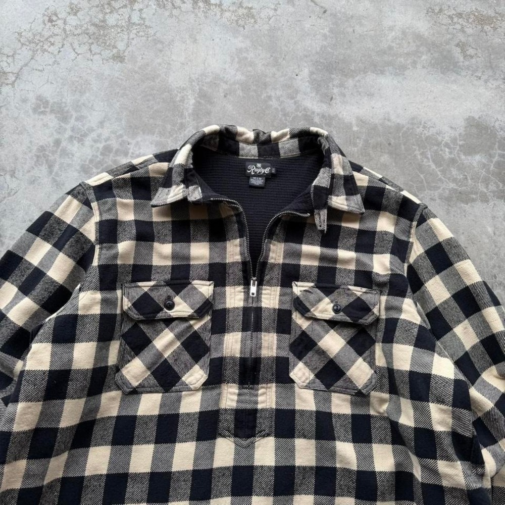 Vintage 90's black and white 100% cotton quarter zip thermal flannel  shirt - Picture 3 of 8